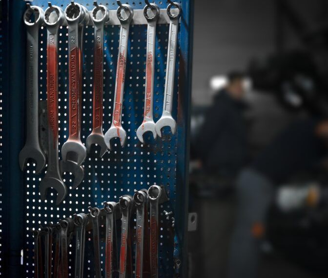 Car repair equipment in the tool box in car repair shop